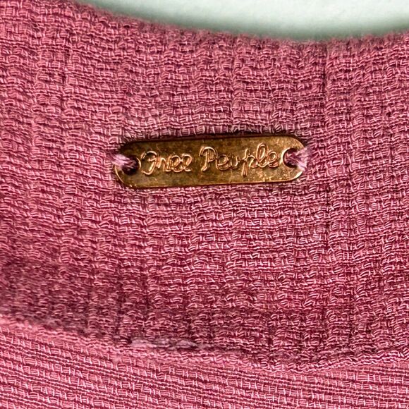 Free People Maise Button Front Blouse Long Puff Sleeve Top Rose Mauve Pink S M - Picture 11 of 14
